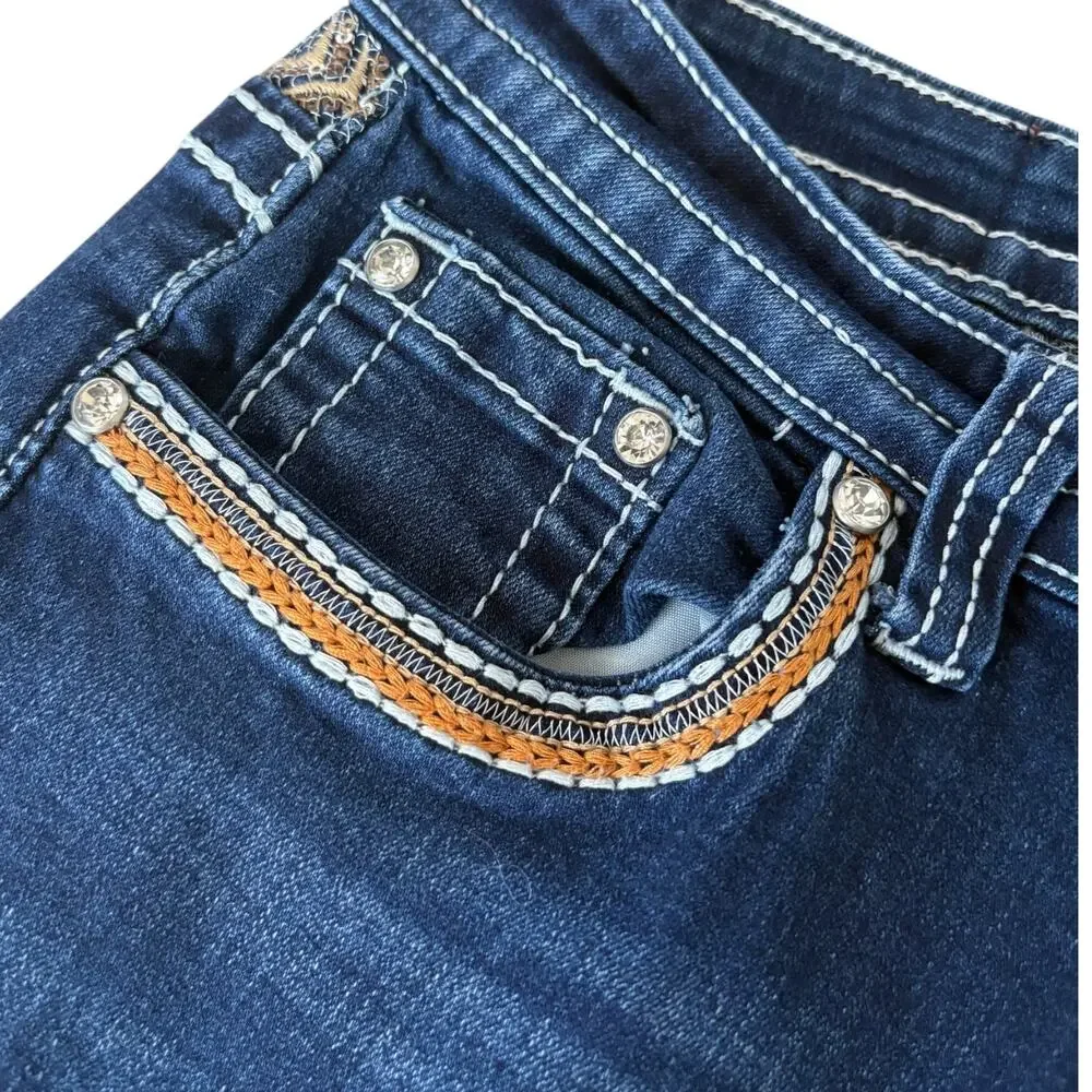 Y2K Westfield Eagle Jeans Junior 7 Bootcut Mob Wife Bling Embellished Denim Blue
